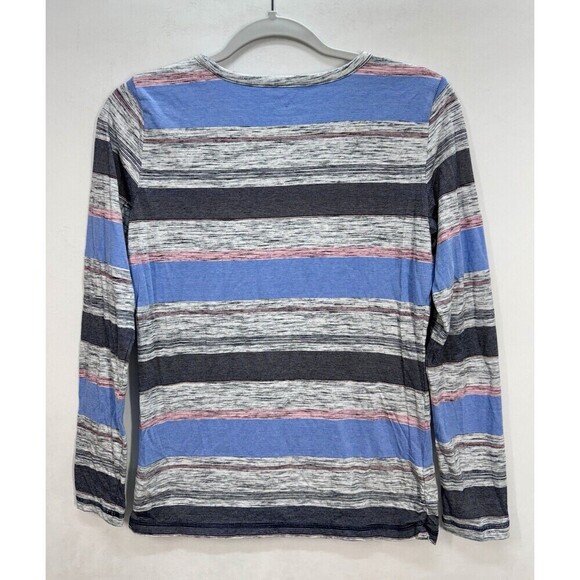 T By Talbots Crewneck Long sleeve T-Shirt Womens XS Blue Gray Stripe Cotton Tee - Picture 4 of 7